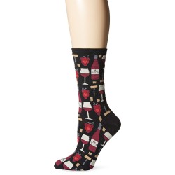 Hot Sox Women's Food and Drink Novelty Casual Crew Socks, Wine (Black), Shoe Size: 4-10 Hot Sox Women's Food and Drink Novelty Casual Crew Socks, Wine (Black), Shoe Size: 4-10