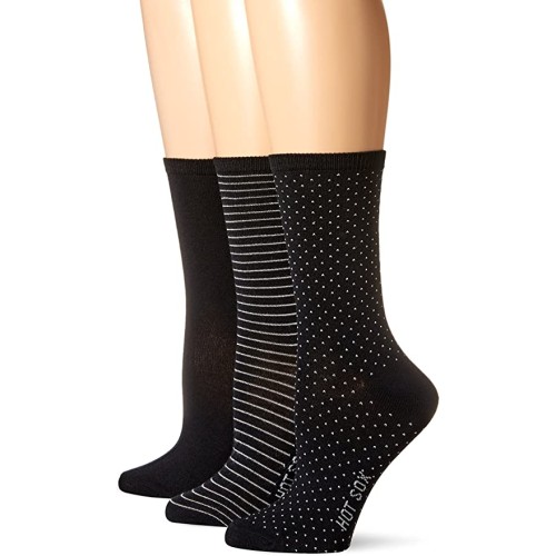 HotSox Womens Pin Dot 3 Pack Socks, Black, 3 Pair, Womens Shoe 4-10