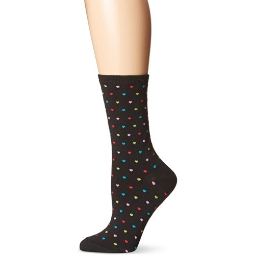 HotSox Womens Pindot Heart Repeat Socks, Black, 1 Pair, Womens Shoe 4-10