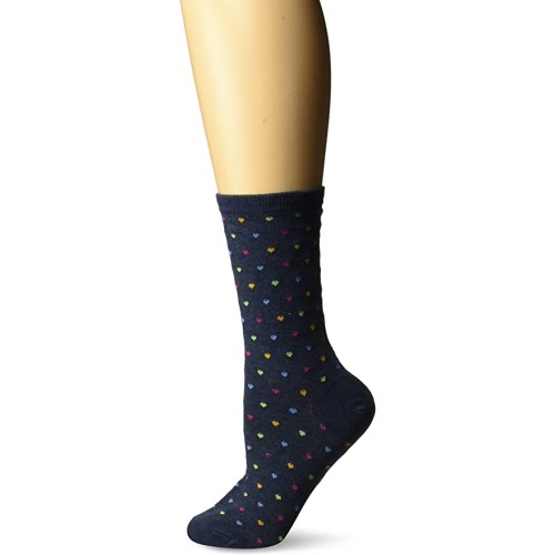 HotSox Womens Pindot Heart Repeat Socks, Denim Heather, 1 Pair, Womens Shoe 4-10