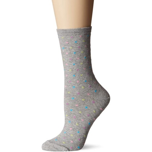 HotSox Womens Pindot Heart Repeat Socks, Gents Grey Heather, 1 Pair, Womens Shoe 4-10