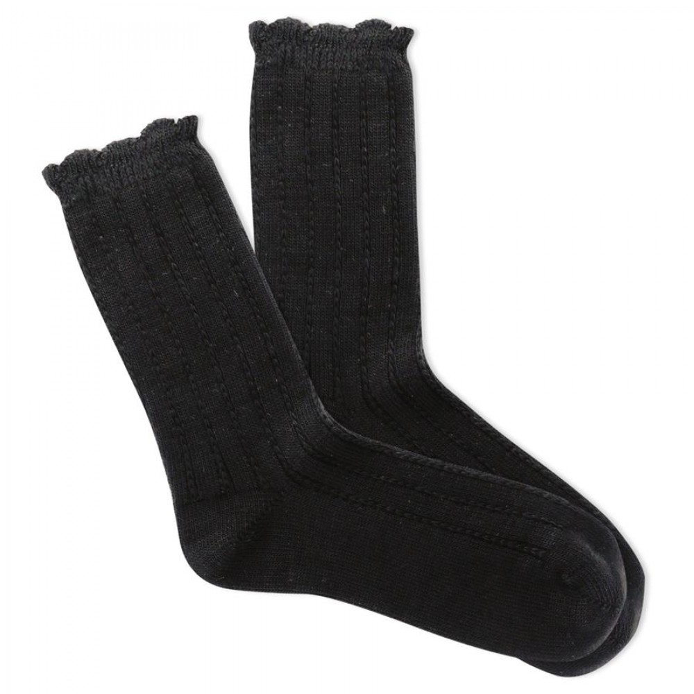 K.Bell Women's Scallop Tuck Stitch Crew Socks 1 Pair, Black, Women's 4 ...