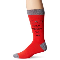 K. Bell Men's Talk Nerdy To Me Crew Socks, Tru Red, Sock Size 10-13/Shoe Size 6.5-12, 1 Pair