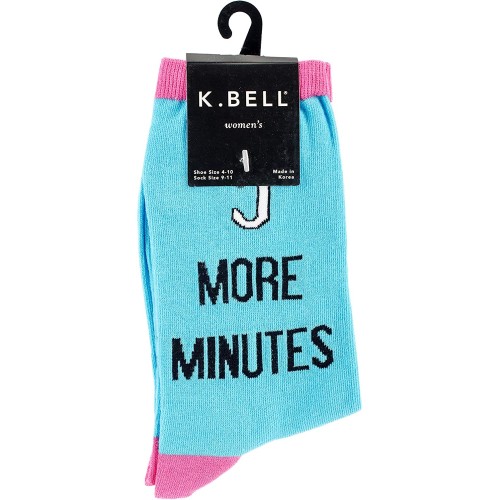 K. Bell 5 More Minutes Crew Socks, Turquoise, Sock Size 9-11/Shoe Size 4-10, 1 Pair