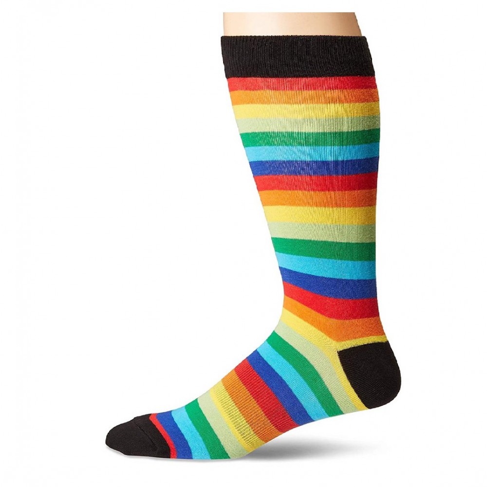 K. Bell Men's Rainbow Stripes Crew Socks, Black, Sock Size 10-13/Shoe ...