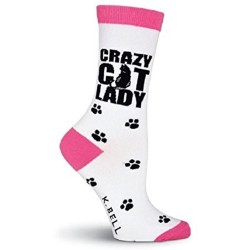 K. Bell Crazy Cat Lady Crew Socks, White, Sock Size 9-11/Shoe Size 4-10, 1 Pair K. Bell Crazy Cat Lady Crew Socks, White, Sock Size 9-11/Shoe Size 4-10, 1 Pair