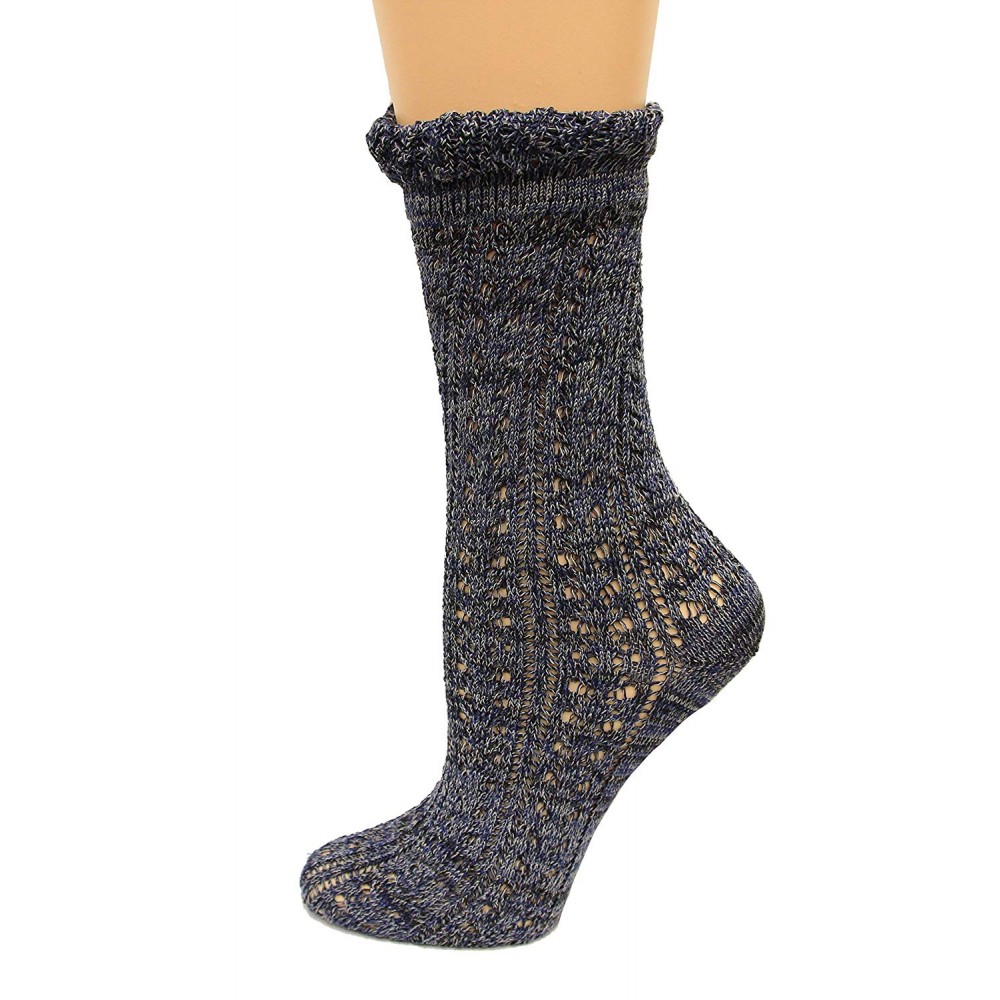 K. Bell Super Soft Pointelle w/Ruffle Crew Socks, Navy, Sock Size 9-11 ...