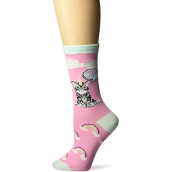 K. Bell Cat Unicorn Crew Socks 1 Pair, Pink, Womens Sock Size 9-11/Shoe Size 4-10