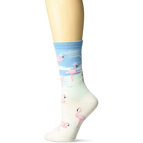 K. Bell Flamingo Crew Socks 1 Pair, White, Womens Sock Size 9-11/Shoe Size 4-10
