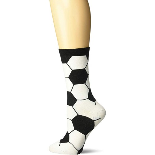 K. Bell Soccer Ball Crew Socks 1 Pair, White, Womens Sock Size 9-11/Shoe Size 4-10