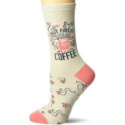 K. Bell First Coffee Crew Socks 1 Pair, Oatmeal, Womens Sock Size 9-11/Shoe Size 4-10