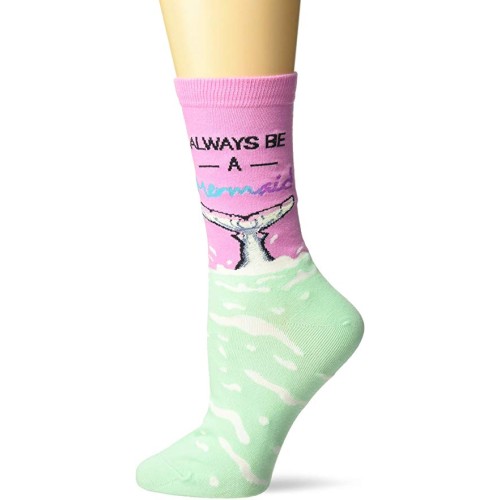K. Bell Always Be A Mermaid Crew Socks 1 Pair, Pink, Womens Sock Size 9-11/Shoe Size 4-10