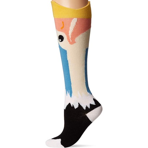 K. Bell Wide Mouth Ostrich Knee High Socks 1 Pair, White, Womens Sock Size 9-11/Shoe Size 4-10