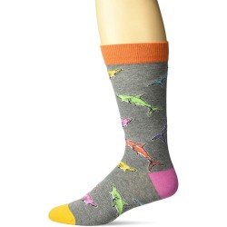 K. Bell Men's Rainbow Sharks Crew Socks Socks 1 Pair, Charcoal Heather, Mens Sock Size 10-13/Shoe Size 6.5-12