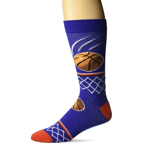 K. Bell Men's Basketball Crew Socks Socks 1 Pair, Blue, Mens Sock Size 10-13/Shoe Size 6.5-12