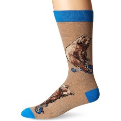 K. Bell Men's Bear on a Roll Crew Socks 1 Pair, Brown Heather, Mens Sock Size 10-13/Shoe Size 6.5-12