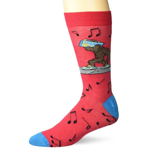 K. Bell Men's Bigfoot Boombox Crew Socks Socks 1 Pair, Red, Mens Sock Size 10-13/Shoe Size 6.5-12