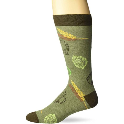 K. Bell Men's Micro Brew Crew Socks Socks 1 Pair, Green, Mens Sock Size 10-13/Shoe Size 6.5-12