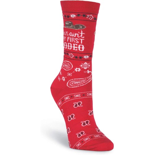 K. Bell Ain't My First Rodeo Crew, Red, Womens Sock Size 9-11/Shoe Size 4-10, 1 Pair