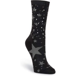 K. Bell Starry Night Rhinestones Crew, Black, Womens Sock Size 9-11/Shoe Size 4-10, 1 Pair