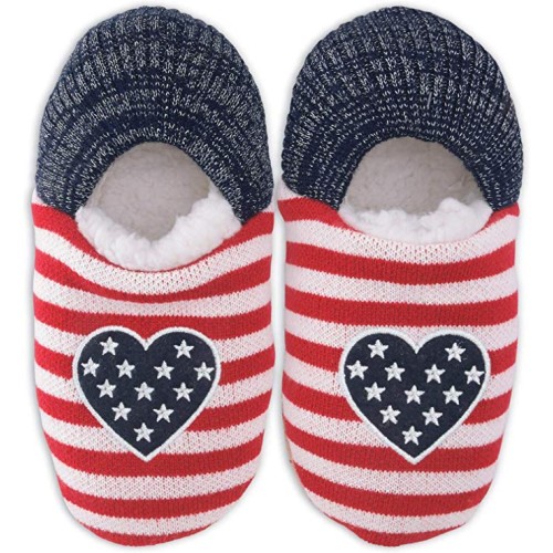 K. Bell Americana Heart Slippers, Navy, Womens Shoe Size 5-8.5, 1 Pair