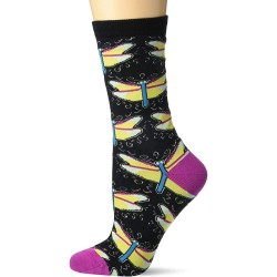 K. Bell Large Dragonflies Crew Socks 1 Pair, Black, Women's  Size Shoe 9-11
