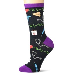 K. Bell Medical Supplies Crew Socks 1 Pair, Black, Women's  Size Shoe 9-11