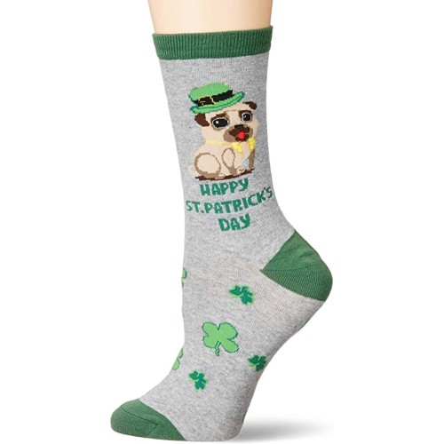 K. Bell Pug Luck Crew Socks 1 Pair, Gray Heather, Women's  Size Shoe 9-11