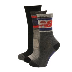 New Balance Crew Socks, Grey Multi, (L) Ladies 10-13.5/Mens 8.5-12.5, 3 Pair