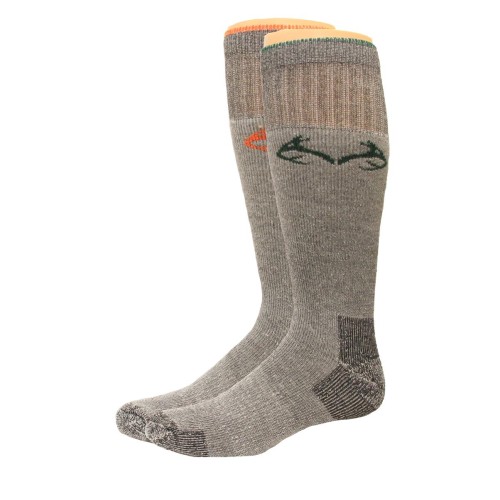 RealTree Heavyweight Merino Wool Elimishield Boot Socks, 2 Pair, Large (M 9-13), Green/Orange