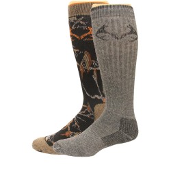 RealTree Men's Camo Wool Blend Crew Socks, 2 Pair, Large (M 9-13), Black Camo