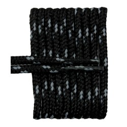 FeetPeople High Quality Round Laces For Boots And Shoes, Black With Silver Chip