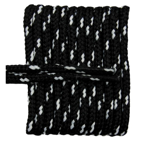 FeetPeople High Quality Round Laces For Boots And Shoes, Black With White Chip