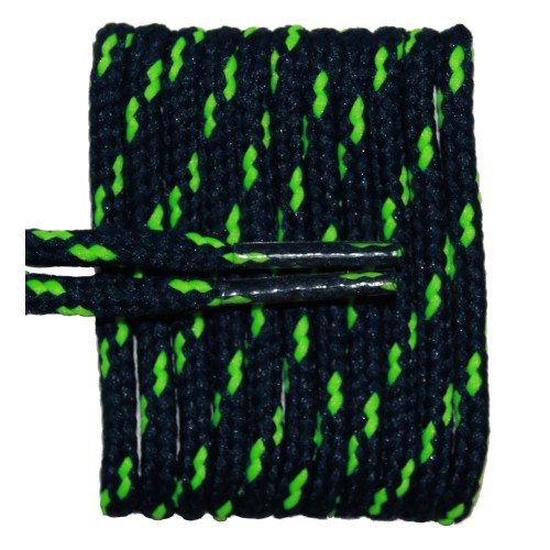 FeetPeople High Quality Round Laces For Boots And Shoes, Navy With Neon Green Chip FeetPeople High Quality Round Laces For Boots And Shoes, Navy With Neon Green Chip