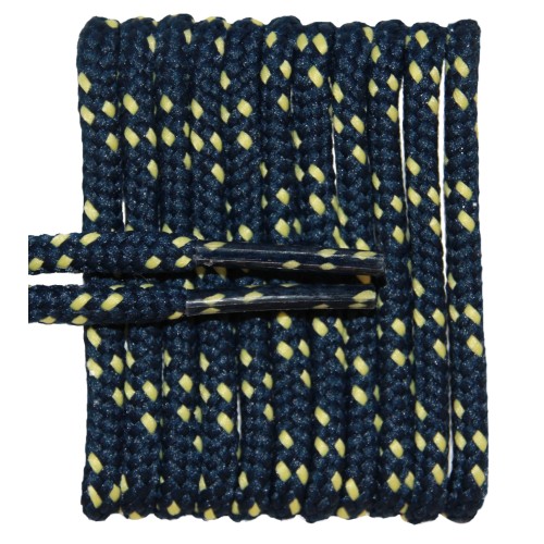 FeetPeople High Quality Round Laces For Boots And Shoes, Navy With Yellow Chip