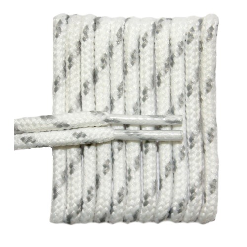 FeetPeople High Quality Round Laces For Boots And Shoes, White With Grey Chip