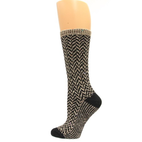 Wise Blend Chevron Crew Socks, 1 Pair, Black, Medium, Shoe Size W 6-9