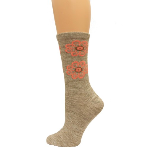 Wise Blend Flower Leg Crew Socks, 1 Pair, Stone, Medium, Shoe Size W 6-9