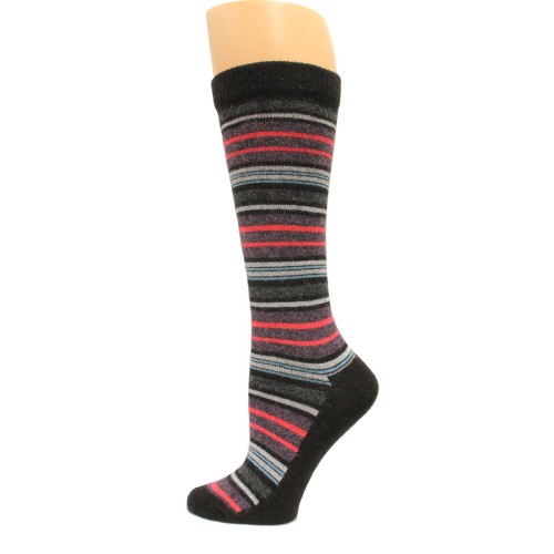 Wise Blend Angora Stripe Knee High Socks, 1 Pair, Black, Medium, Shoe Size W 6-9