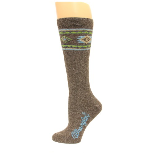 Wrangler Ladies Angora Aztec Boot Sock 1 Pair, Brown, W 7.5-9.5